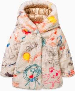 fake fur oillily jas met print kindertekeningen